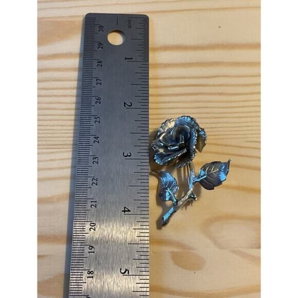 Silver Tone Rose Flower Brooch Pin - Picture 4 of 5